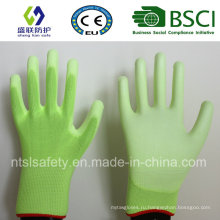 Флуресцентный зеленый с полиуретановым покрытием работы перчатки безопасности (сл-PU201G)